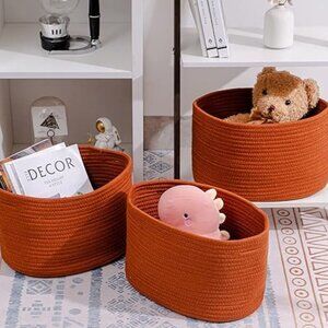 Woven orange basket for organizing set 3